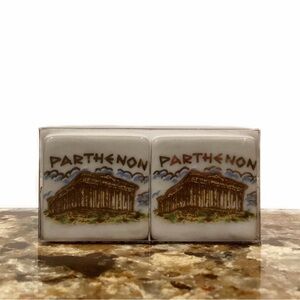 NWT Vintage Parthenon Made in Greece Athens Souvenir Square Salt Pepper Shakers